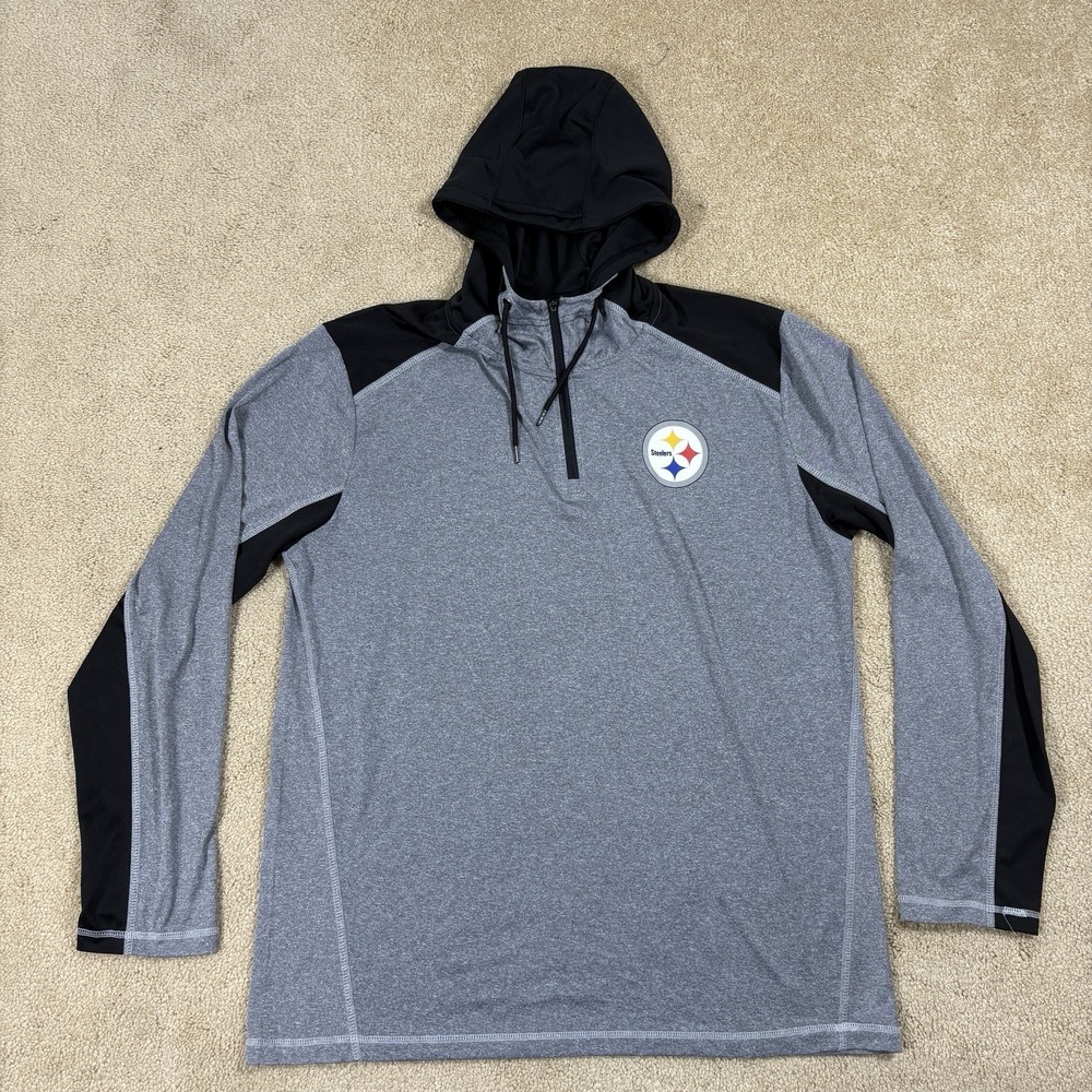 Pittsburgh Steelers Mens Large NFL Zip Up Heathered Knit Lightweight Grey Hoodie